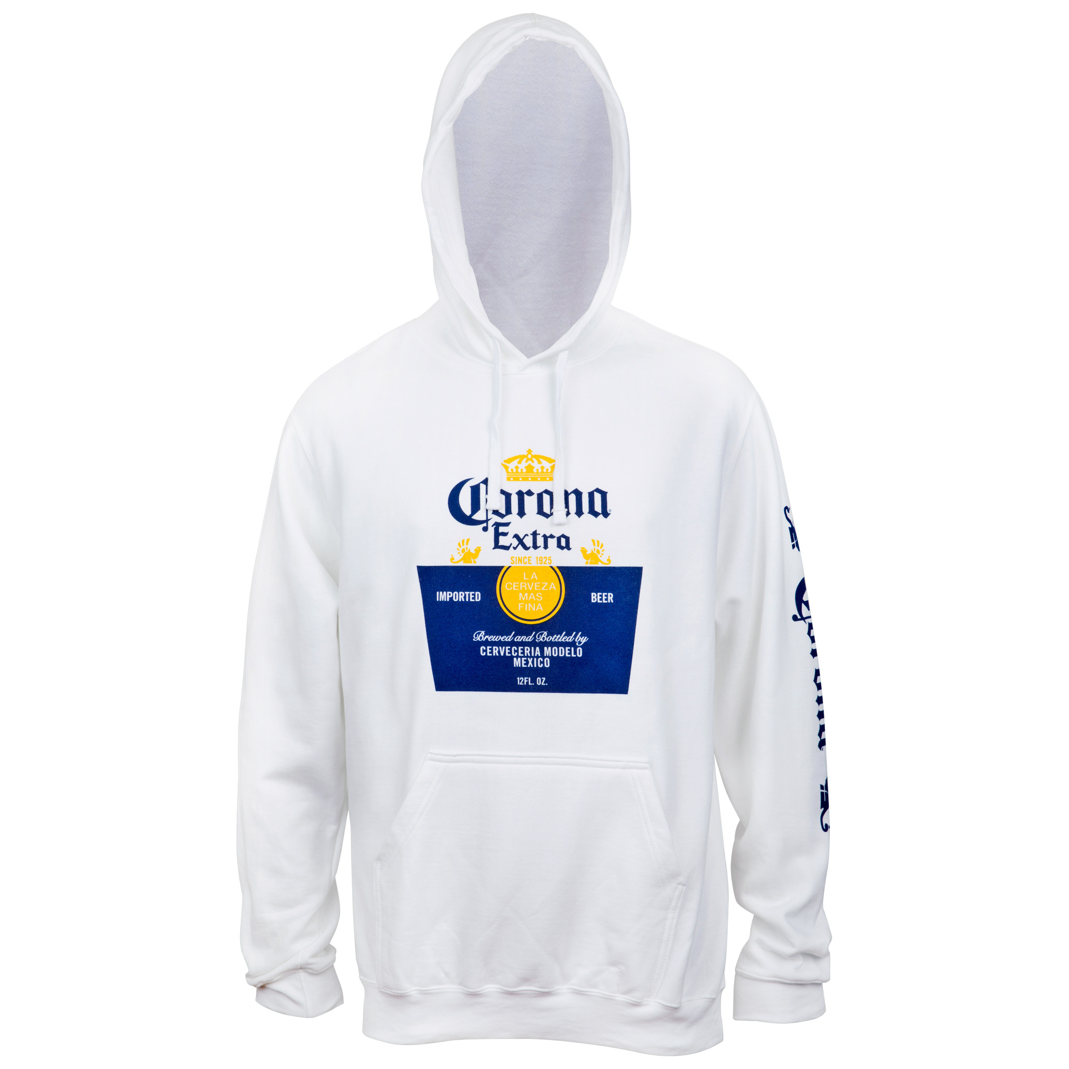 Corona Extra Beer Label White Hooded Sweatshirt With Sleeve Print
